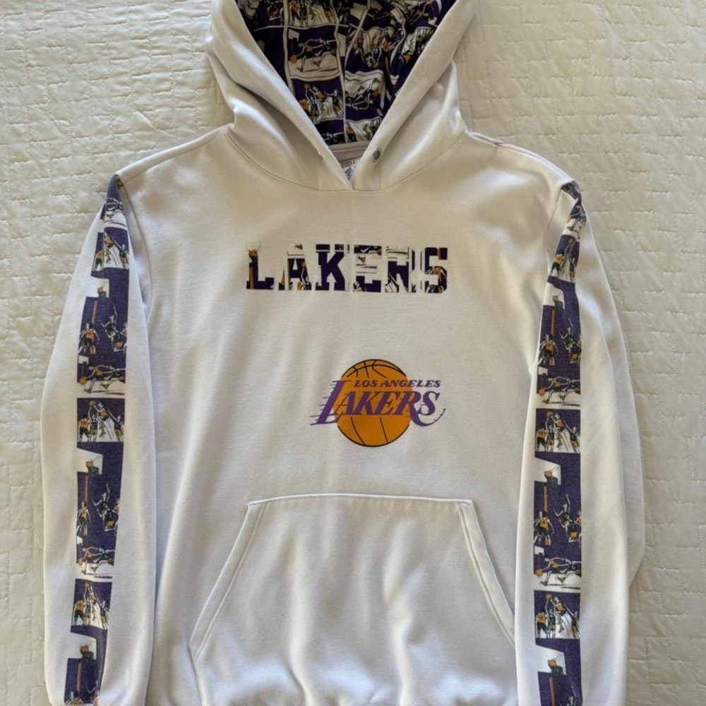 FISLL Los Angeles Lakers White Comic Print Graphic Pullover Hoodie‎ Mens 2XL